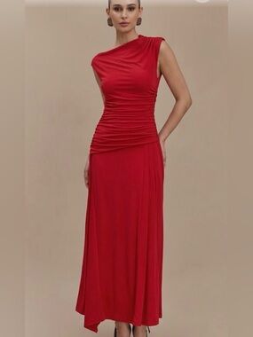 Meshki Navanna Asymmetric Slinky Ruched Midi Dress Size M